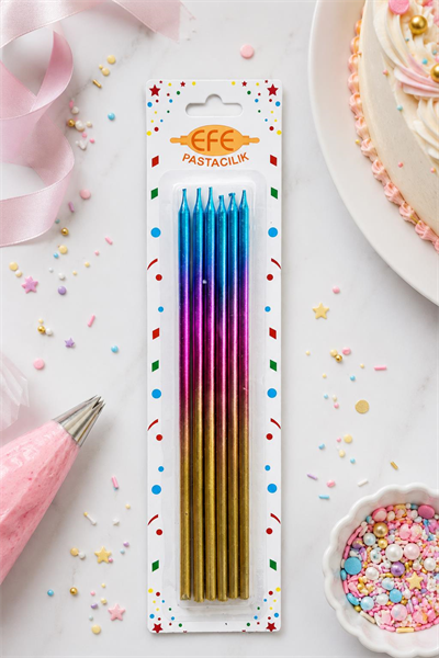 Metalik Gold Pembe Mavi Uzun Pasta Mumu 20 Cm
