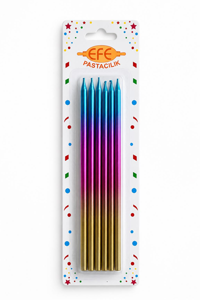 Metalik Gold Pembe Mavi Uzun Pasta Mumu 20 Cm