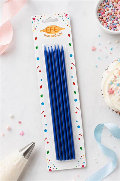 Metalik Lacivert Uzun Pasta Mumu 20 Cm