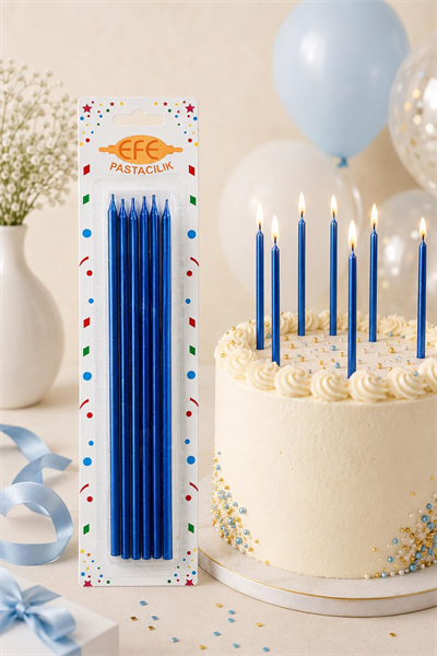 Metalik Lacivert Uzun Pasta Mumu 20 Cm