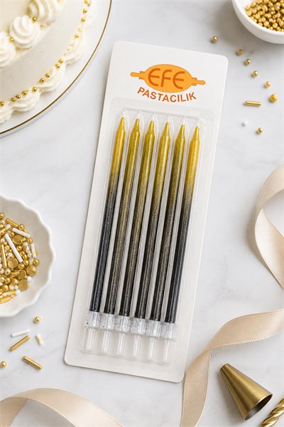 Metalik Siyah Gold Uzun Pasta Mumu 17 Cm