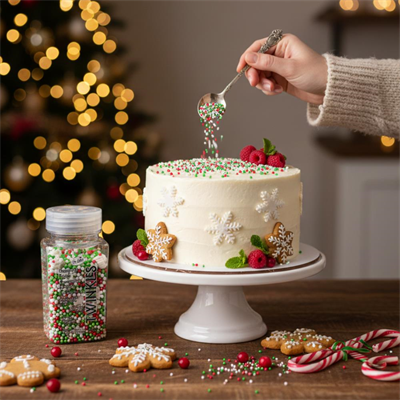 Mini Cupcake Pasta Süsleme Şekeri Kar Taneli Yeşil & Kırmızı 100 g – Yılbaşı Konsept Dekoru