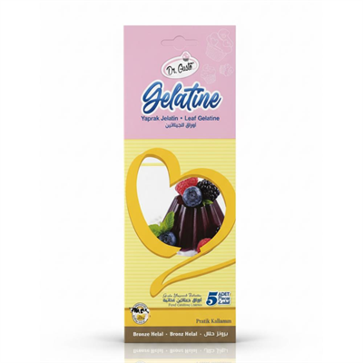 Mini Yaprak Jelatin 5’li Zarf – Pasta, Tatlı ve Jöle Tarifleri İçin Doğal Kıvam Arttırıcı