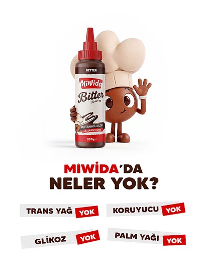 MİWİDA Bitter Çikolata Sos - Pratik Waffle, Pankek, Krep, Kruvasan ve Tatlı Sosu 330 Gr