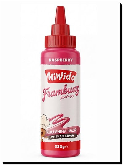 MİWİDA Frambuaz Aromalı Sos - Pratik Waffle, Pankek, Krep, Kruvasan ve Tatlı Sosu 330 Gr