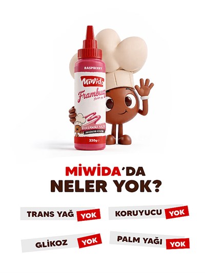 MİWİDA Frambuaz Aromalı Sos - Pratik Waffle, Pankek, Krep, Kruvasan ve Tatlı Sosu 330 Gr