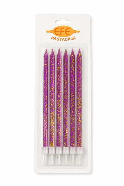 Mor Gold Simli Uzun Pasta Mumu 17 Cm