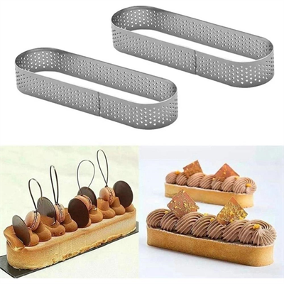 Oval Delikli Tart Kalıbı 12x4 cm – Paslanmaz Çelik Tart Halkası | Profesyonel Tart, Mini Cheesecake ve Fransız Pasta Kalıbı