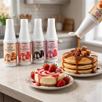 Ovalette Topping 4’lü Sos Seti Çilek, Karamel, Çikolata ve Frambuaz 1 Kg – Waffle, Pancake ve Tatlı Sunumları İçin Profesyonel Sos Seti