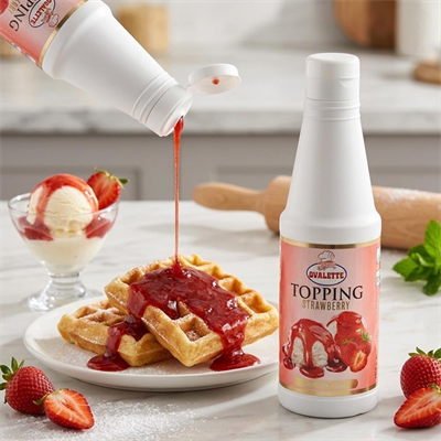 Ovalette Topping Çilek Sosu 1 Kg – Waffle, Pancake, Tatlı ve İçecekler İçin Yoğun Çilek Aromalı Topping