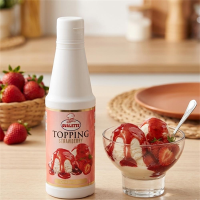 Ovalette Topping Çilek Sosu 1 Kg – Waffle, Pancake, Tatlı ve İçecekler İçin Yoğun Çilek Aromalı Topping