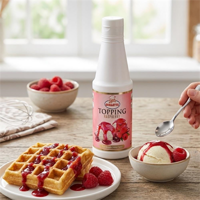 Ovalette Topping Frambuaz Sosu 1 Kg – Tatlı, Waffle, Pancake ve İçecekler İçin Yoğun Meyve Aromalı Topping