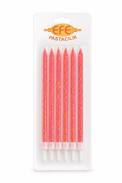 Pembe Gold Simli Uzun Pasta Mumu 17 Cm