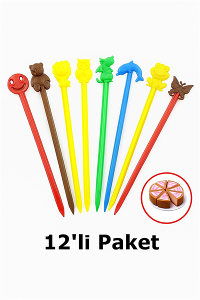 Renkli Figürlü Plastik Lolipop ve Elma Şekeri Çubuğu – Emoji & Hayvan Desenli Doğum Günü Sunum Çubuğu 12’li Paket