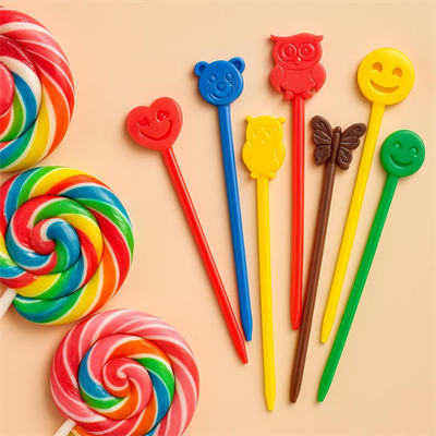 Renkli Figürlü Plastik Lolipop ve Elma Şekeri Çubuğu – Emoji & Hayvan Desenli Doğum Günü Sunum Çubuğu 12’li Paket