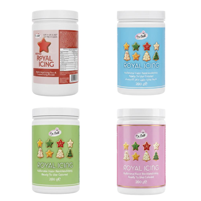 Royal Icing 4lü Set 200 Gr – Pembe, Yeşil, Kırmızı, Mavi Kurabiye ve Pasta Dekoru