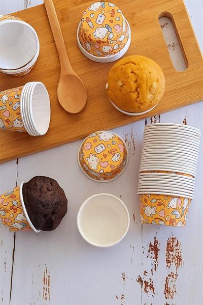 Sarı Tavşan Desenli Kek Kapsülü 50 Adet | Renkli Muffin Cupcake Kağıdı – 50x39 mm