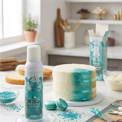 Sprey Gıda Boyası Turkuaz 150 ML – Pasta, Kek ve Çikolata İçin Kadife Efekt Boya