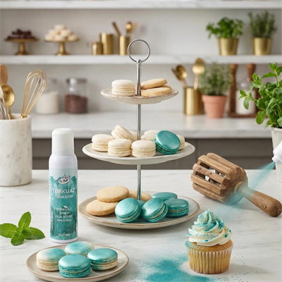Sprey Gıda Boyası Turkuaz 150 ML – Pasta, Kek ve Çikolata İçin Kadife Efekt Boya