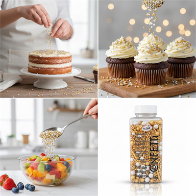 Süsleme Şeker Altın 100 g – Pasta, Cupcake ve Tatlılar İçin Metalik Dekor Şeker