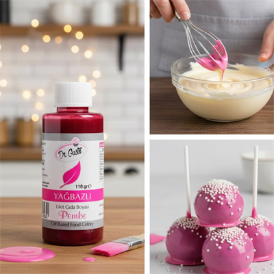 Yağ Bazlı Likit Gıda Boyası Pembe 110 g – Çikolata, Ganaj ve Yağlı Karışımlar İçin Yoğun Renk