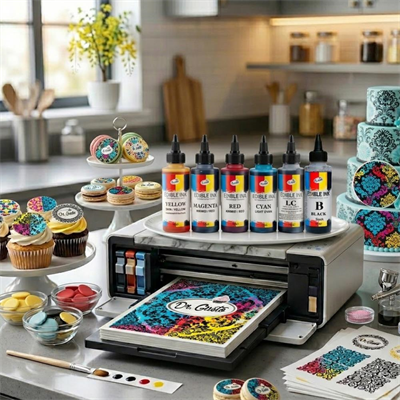 Yenilebilir Yazıcı Gıda Mürekkebi 115 ML 4lü Set – Siyah, Sarı, Magenta (Kırmızı), Cyan (Mavi) CMYK Pasta Baskı Mürekkebi