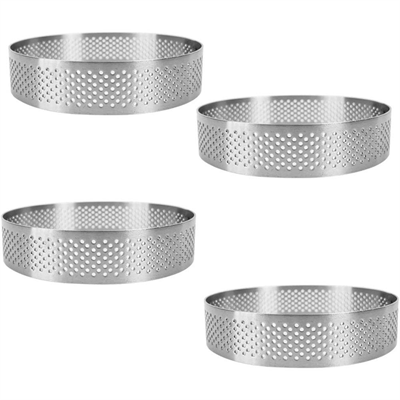 Yuvarlak Delikli Tart Kalıbı 8 cm – 4’lü Paslanmaz Çelik Tart Halkası Seti | Profesyonel Tart ve Kurabiye Kalıbı