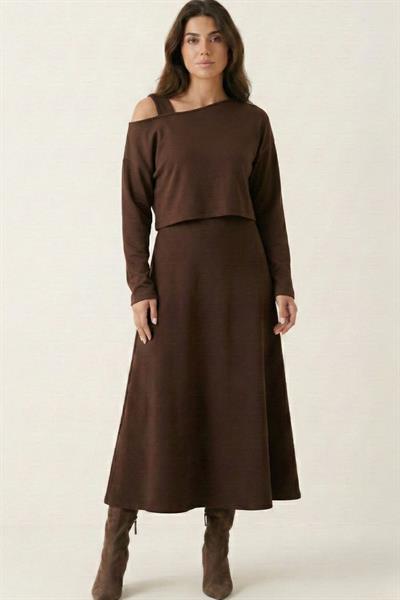 Fluido Kahverengi Elbise