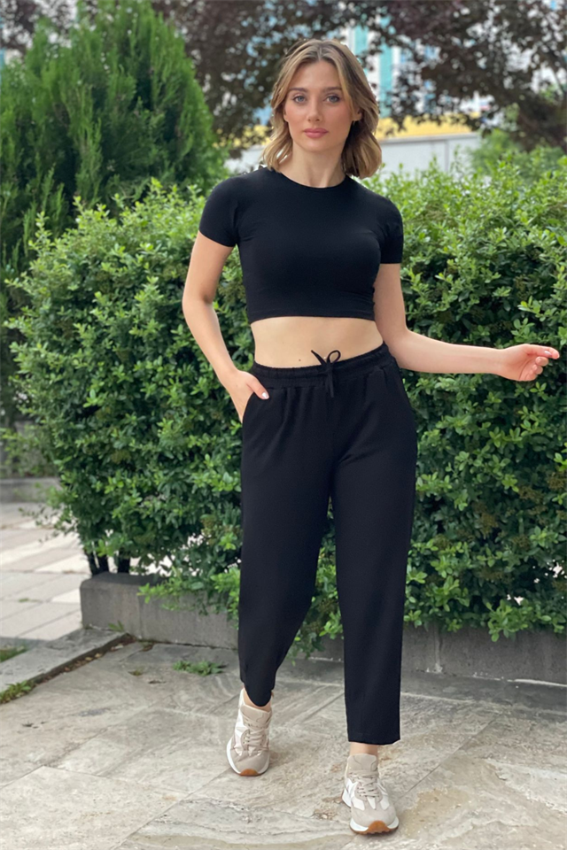 Kristal Siyah Penye Kadın Pantolon