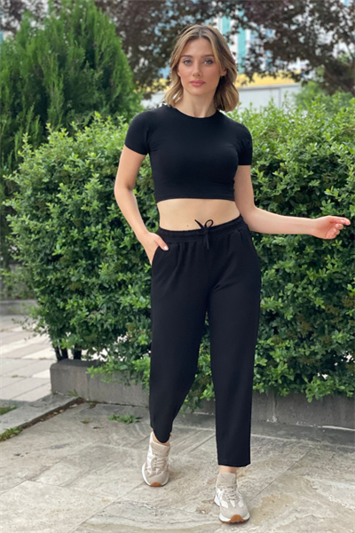 Kristal Siyah Penye Kadın Pantolon