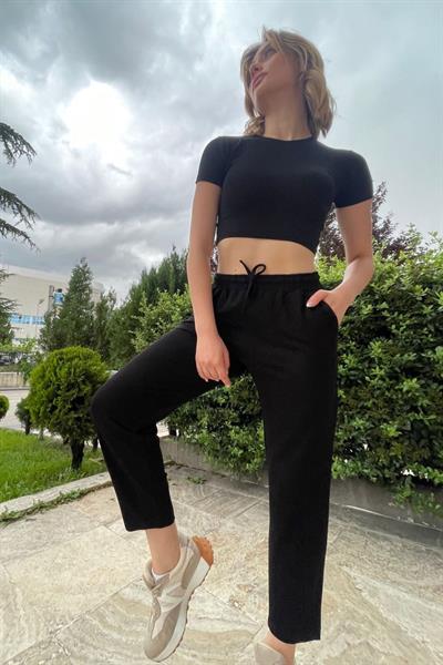 Kristal Siyah Penye Kadın Pantolon