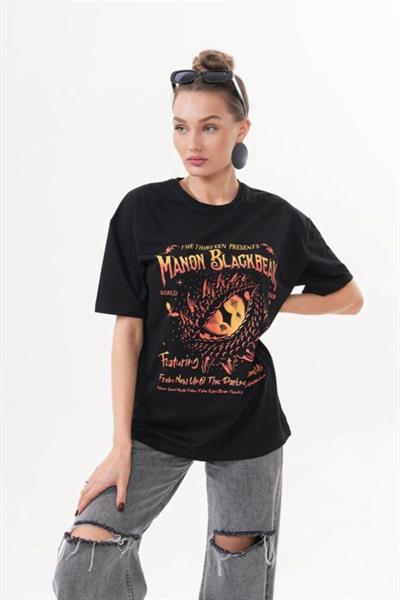 Manon Blak Baskılı Oversize Kadın Tişört