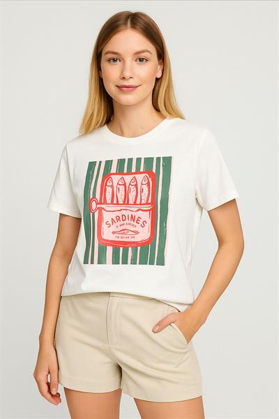 Sardines Baskılı Kadın Tişört