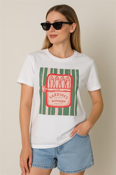 Sardines Baskılı Kadın Tişört