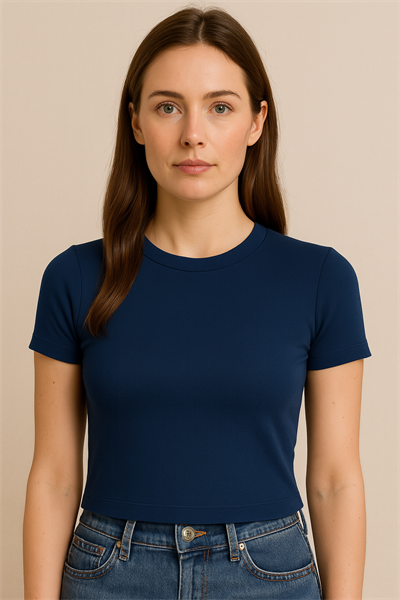 Sıfır Yaka Lacivert Modal Kumaş Kadın Crop