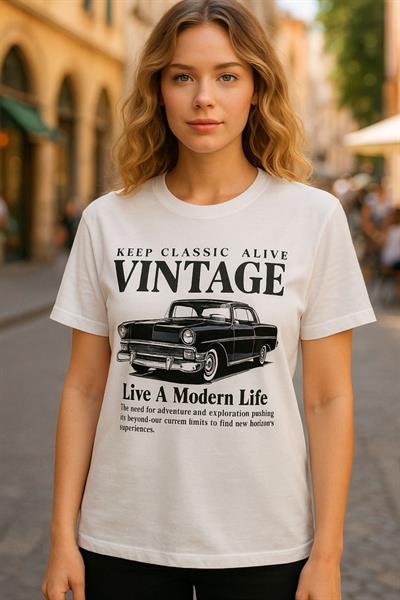 Vintage Baskılı Kadın Tişört