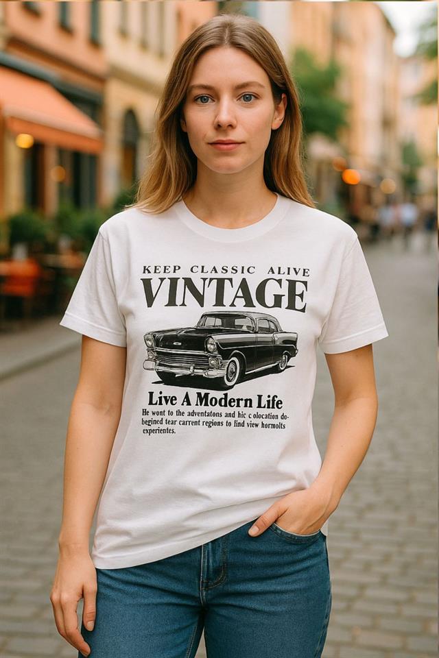 Vintage Baskılı Kadın Tişört