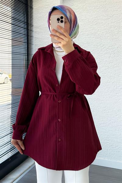 Kuşak Detaylı Oversize Yazlık Tunik - Bordo