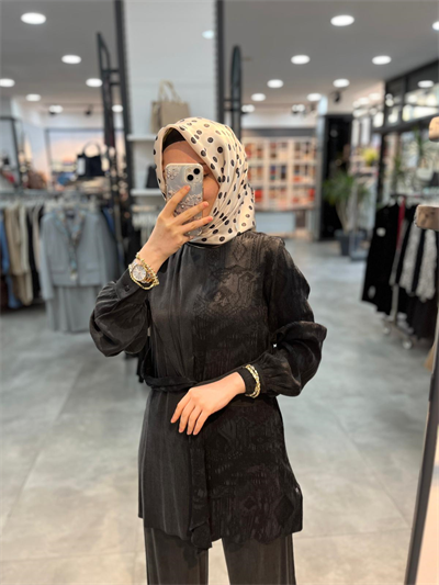 Alesya Beli Kumaş Aksesuar Detaylı Cupra Takım - Siyah