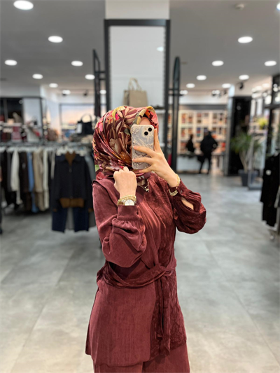 Alesya Beli Kumaş Aksesuar Detaylı Cupra Takım - Bordo