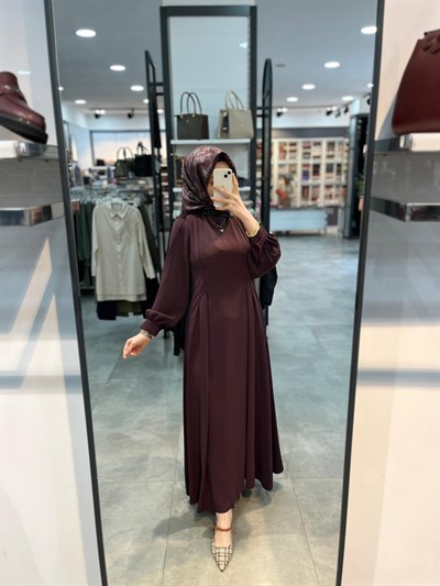 Alesya Beli Pile Pens Detaylı Elbise - Mürdüm