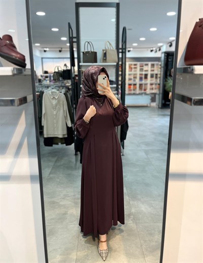 Alesya Beli Pile Pens Detaylı Elbise - Mürdüm