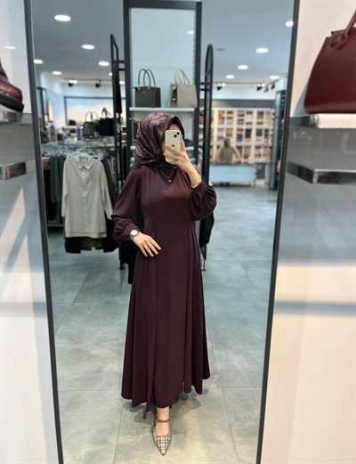 Alesya Beli Pile Pens Detaylı Elbise - Mürdüm