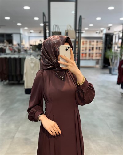 Alesya Beli Pile Pens Detaylı Elbise - Mürdüm