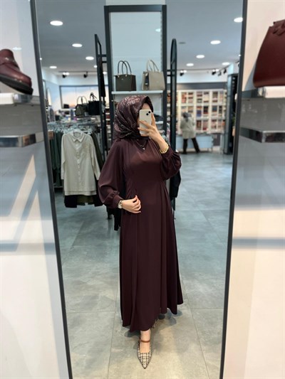 Alesya Beli Pile Pens Detaylı Elbise - Mürdüm