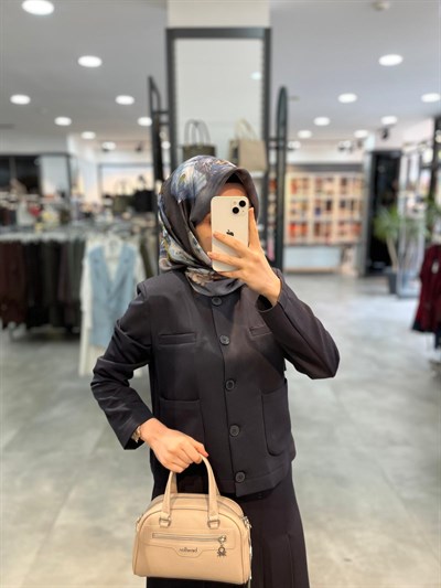 Alesya Büyük Cepli Ceket Etek Takım - Siyah