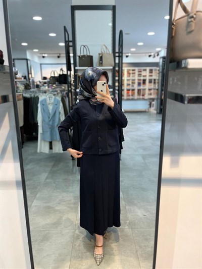 Alesya Büyük Cepli Ceket Etek Takım - Siyah