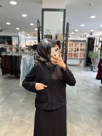 Alesya Büyük Cepli Ceket Etek Takım - Siyah
