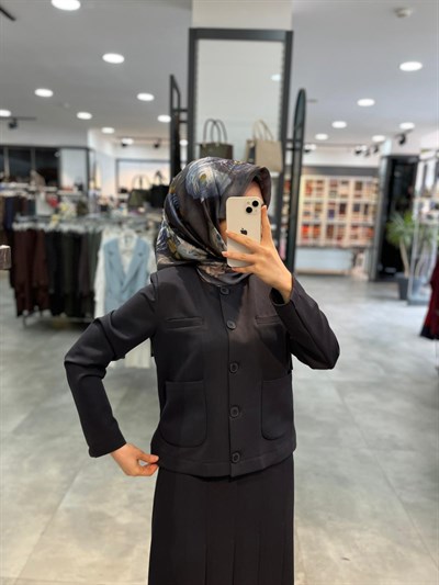 Alesya Büyük Cepli Ceket Etek Takım - Siyah