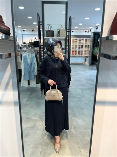 Alesya Büyük Cepli Ceket Etek Takım - Siyah